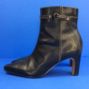 PAOLO CORELLI Brazil Black Leather Heeled Ankle Zip Pointed Toe Boots Sz 6